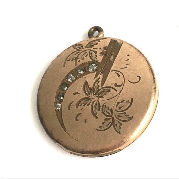 Vintage Crescent Moon Locket Gold Plated Antique Pendant Necklace 1900 1910 - Picture 3 of 8